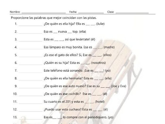 Possessive Adjectives Matching Spanish Worksheet photograph about Free Printable Spanish Worksheets identify Possessive Adjectives Matching Spanish Worksheet